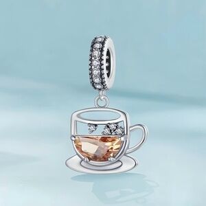 ☕️ New! Coffee Cup Copper Charm Cubic Zirconia w Gift Bag